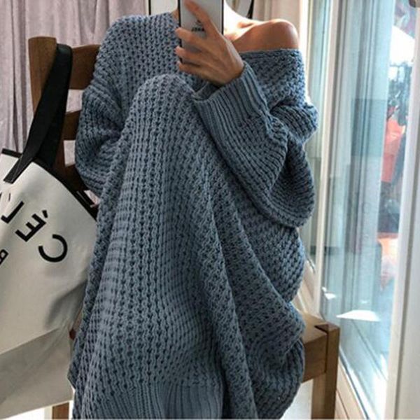 

women's sweaters fashion oversize autumn winter long sweater dress women batwing sleeve female v-neck loose knitted pullovers chic, White;black
