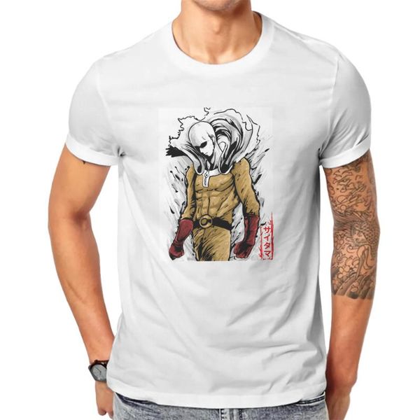 

men's t-shirts saitama fashion tshirts one punch man manga anime male style fabric t shirt o neck oversized, White;black