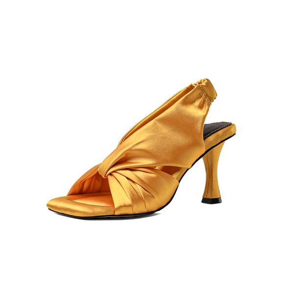 

kmeioo genuine leather summer style satin cloth strappy stiletto sandals fashion big size luxury brands party high heels, Black