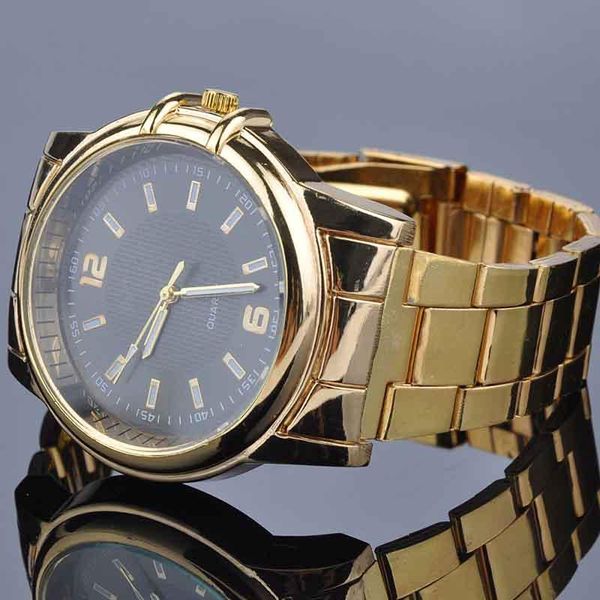 

wristwatches fashion men's alloy quartz wrist watch gold with steel band for men, Slivery;brown