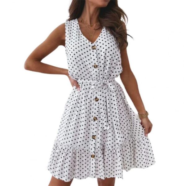 

casual dresses summer women dress fashion solid color sleeveless high waist 2021 female sundress ladie v neck buttons loose mini, Black;gray