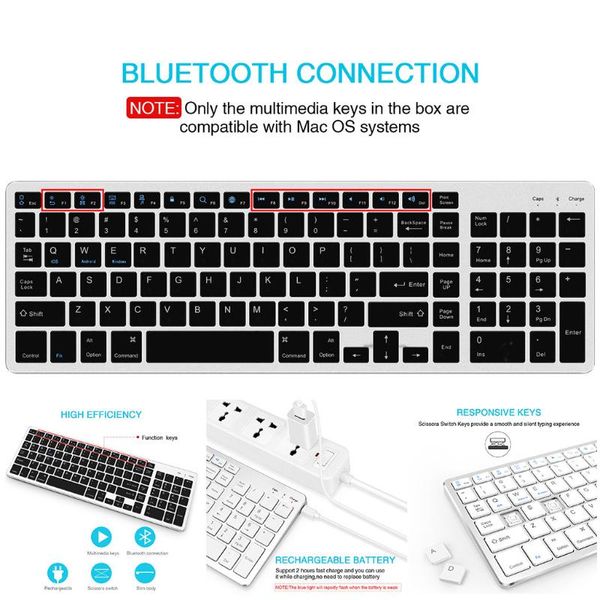 

bluetooth keyboard rechargeable portable wireless with number pad full size design for lapdeskpc tablet keyboards