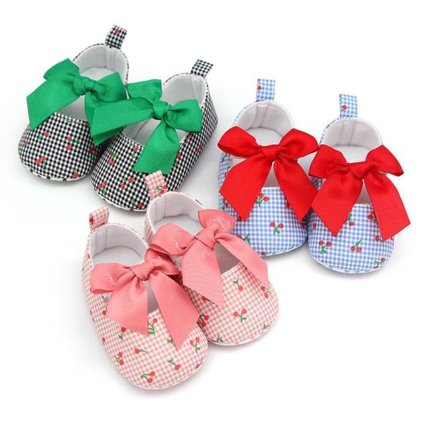 

first walkers fashion 0-18 months kids cherry plaid bow princess shoes baby girls anti-slip soft soled footwear toddler 2687