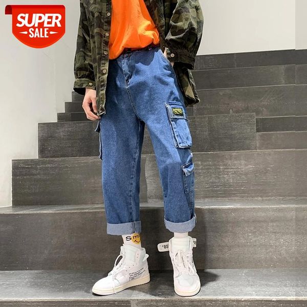 

2019 summer men's tide casual pants baggy homme classic cargo pocket black/blue color jeans biker denim trousers big size -5xl #tn99