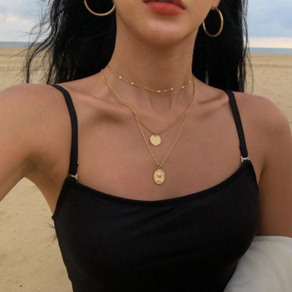 

pendant necklaces gold color choker necklace for women 3 layers sequin head chain & pendants velvet chokers fashion jewelry, Silver