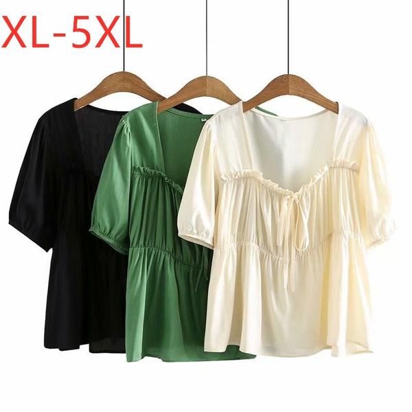 

plus size t-shirt 2021 ladies summer for women large blouse short sleeve loose beige green chiffon shirt 2xl 3xl 4xl 5xl