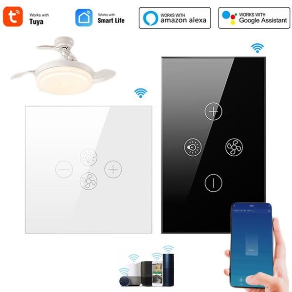 

smart home control wifi ceiling fan light lamp wall switch life/tuya app remote with google assistan eu/us standard