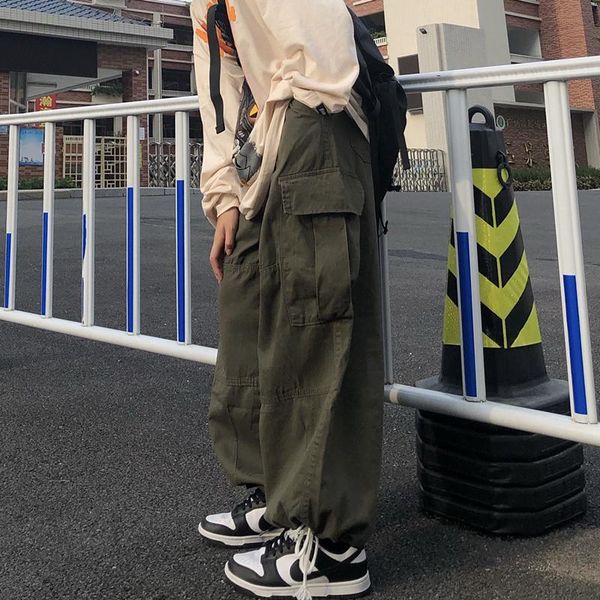 

men's pants casual women's trend japanese loose wide-leg ins retro american tooling fall feeling beamed bloomers, Black