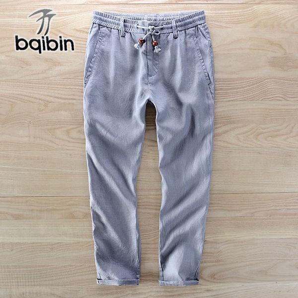 

men's pants arrival 100% linen ankle-length men summer solid flax 30-40 size loose trousers mens pantalon hombre, Black