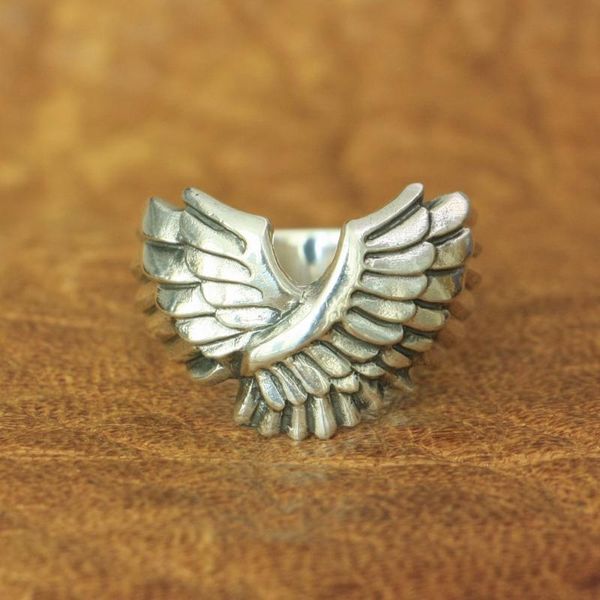 

cluster rings linsion 925 sterling silver angel wing ring mens biker rock punk ta164 us size 7~15, Golden;silver