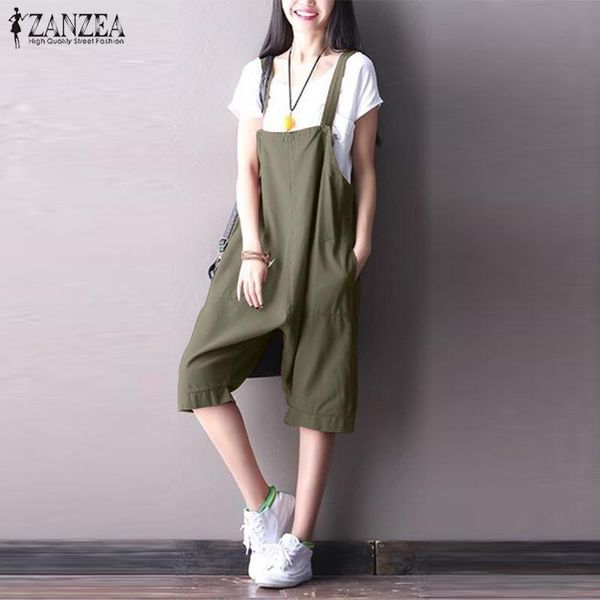 

women's jumpsuits & rompers summer solid zanzea vintage cotton long women casual strappy work ol harem overalls female pants streetwear, Black;white