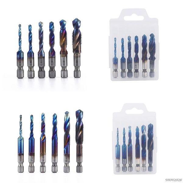 

hand tools 6pcs/set drill tap bits set hss combination & bit screw tapping tool m3 m4 m5 m6 m8 m10 wholesales