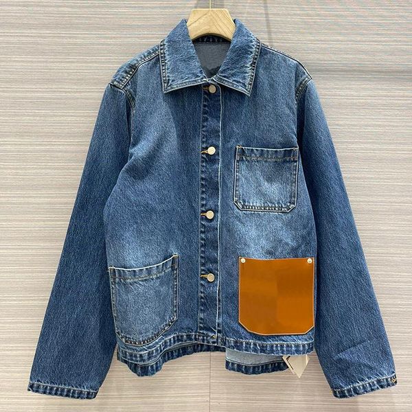 

women's jackets 2021 street fashion loose denim jacket women jean coat leather-pocket x-long-sleeve button patchwork outerwear, Black;brown