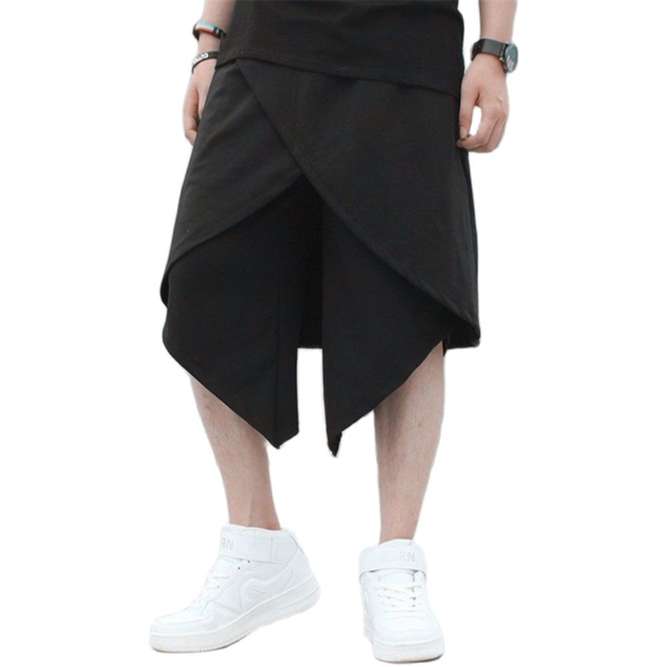 

men's pants s~6xl male hair stylist gd fashion high street night club relaxed hip hop punk fake two skirt size plus costumes, Black