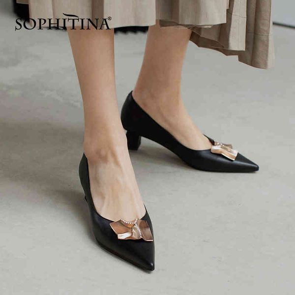 

sophitina tpr non-slip women shoes metal decoration fashion leather shoes pointed toe elegant shallow handmade lady pumps ao120 210513, Black
