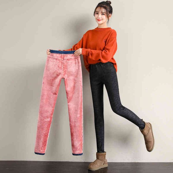 

women's jeans high waist warm winter for women blue velvet pants female plus size stretchy slim fit ankle pant 0afn