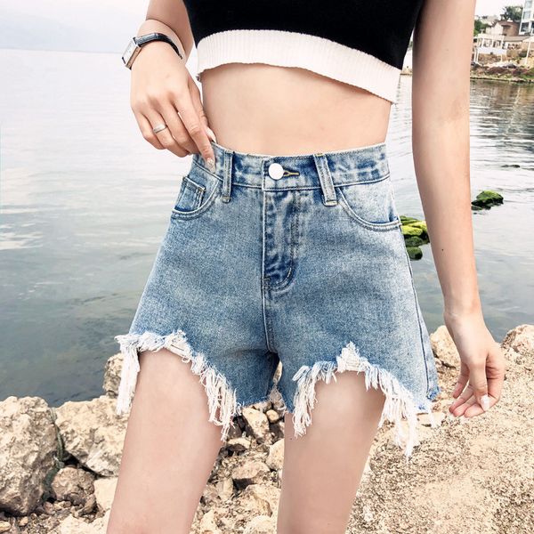 

women's shorts high denim summer 2020 new loose and thin wide leg waisted a-line elegant pants trend, White;black