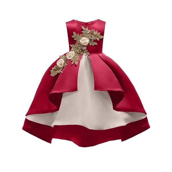

girl's dresses 2021 girl embroidery party dress burgundy robe wedding, Red;yellow
