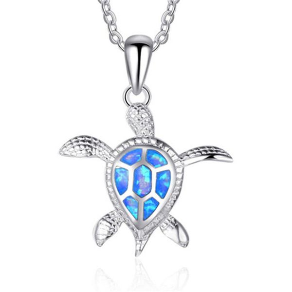 

pendant necklaces fan 2021 cute imitation opal necklace blue enamel plant animal for women wedding party jewelry gift, Silver