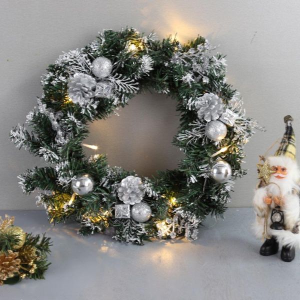 

christmas wreath with battery powered led light string front door hanging garland holiday home decorations decorative flowers & wreaths