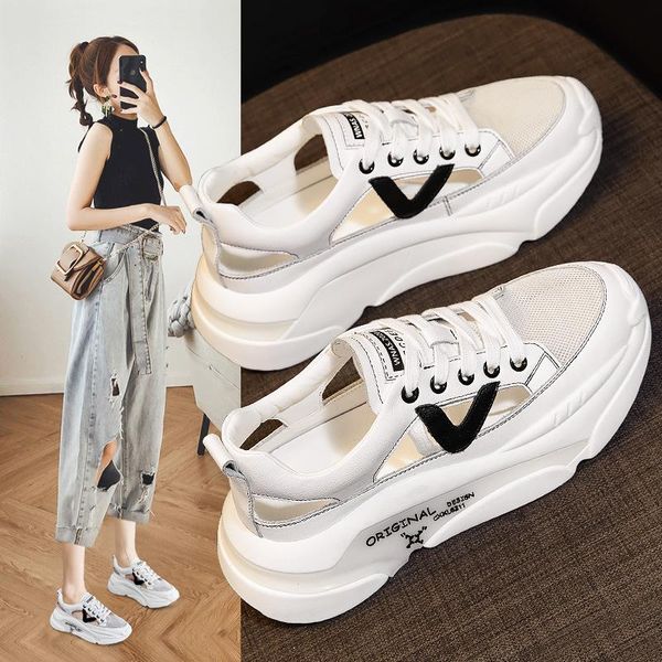 

sandals baotou sandal women summer 2021 fashion hollow out daddy shoes web celebrity versatile platform small white, Black