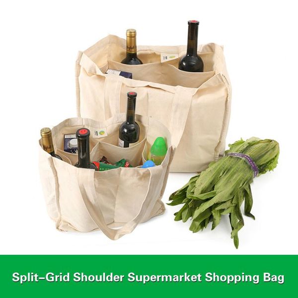 

storage bags cotton divided grid supermarket shopping bag canvas fruit and vegetable portable space saver organizer