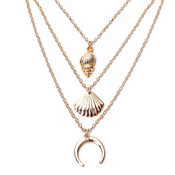 

pendant necklaces marine style metallic shell necklace double baroque vintage-inspired jewelry for women holiday gifts, Silver