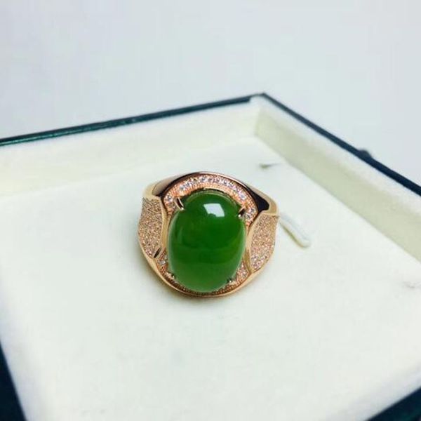 Fine Jewelry 925 Silber eingelegter natürlicher Jade-Ring ist einfach und großzügig für Männer Party oder Anviersary
