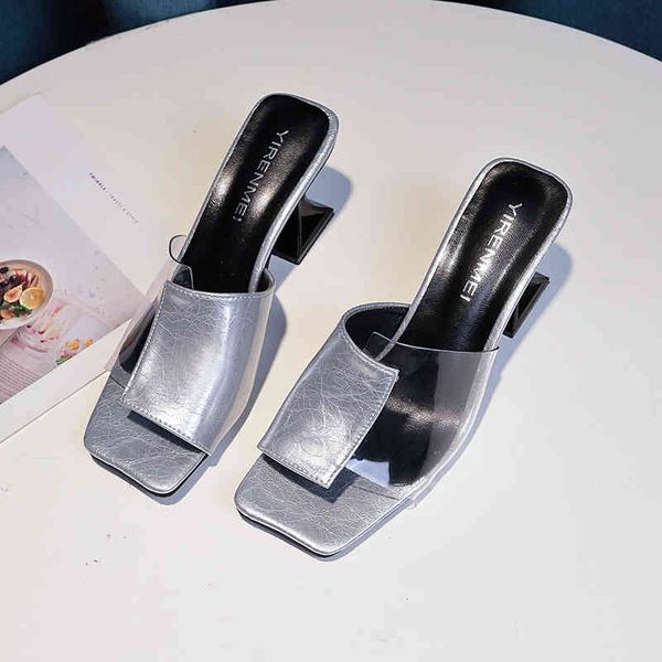 

sandals women slippers 2021 summer high heels fashion candy colors female casual mixed colour shoes silver msz8, Black