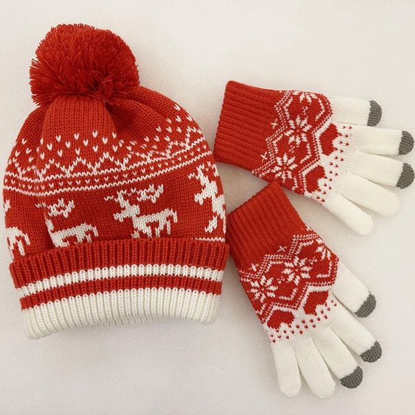 

hats, scarves & gloves sets 2pcs winter scarf hat+gloves jacquard touch screen knitted hat three-piece christmas gift soft woolen set, Blue;gray