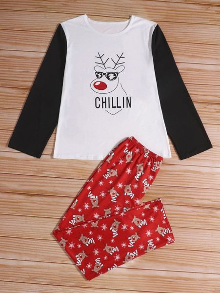 

men 1pc christmas print and 1pc pants p5os#, Black;brown
