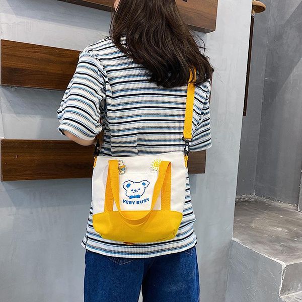

evening bags kawaii canvas small square bag korean version multifunctional cute bear one-shoulder diagonal shopping