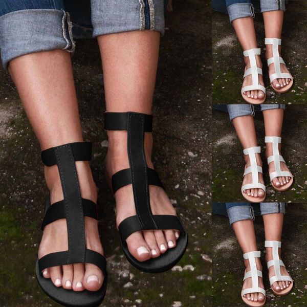 

women sandals ladies 2021 summer fashion casual retro ankle straps flat breathable comfort beach shoes plus size c140#, Black