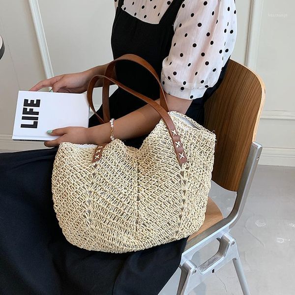 

evening bags 2021 summer hand-woven women's big shoulder handbag bohemian rattan straw high capacity shopper weaving beach tote bag