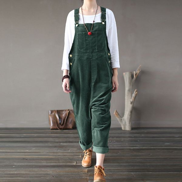 

2021kaftan corduroy overalls womens jumpsuits 2021 autumn harem pants casual long pantalon palazzo female button rompers playsuit, Black;white