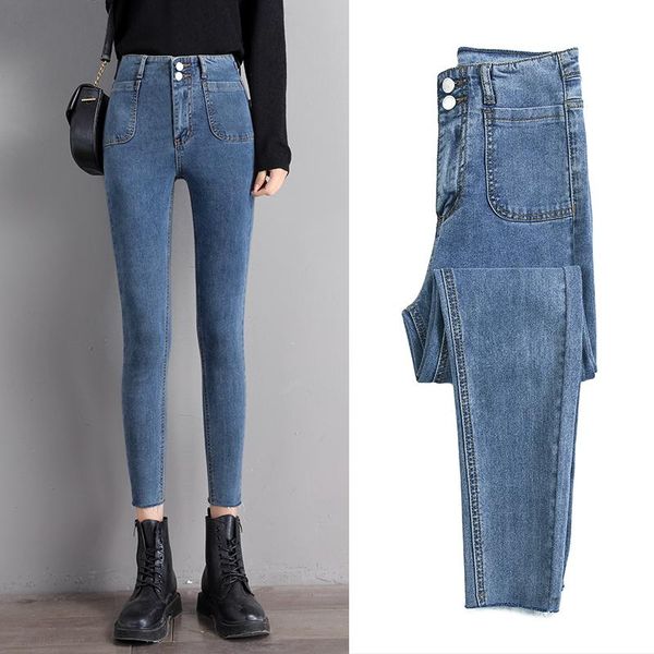 

women's jeans fashion slim women leggings denim long ankle-length pant pocket casual pencil blue
