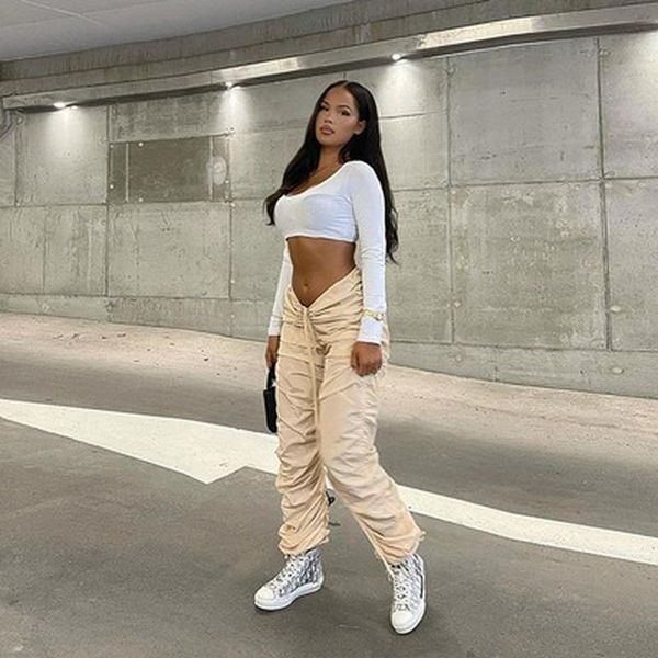 

women's pants & capris stacked mid waist harem women hipster casual lace up hip hop jogger fitness trousers autumn street sweatpants, Black;white