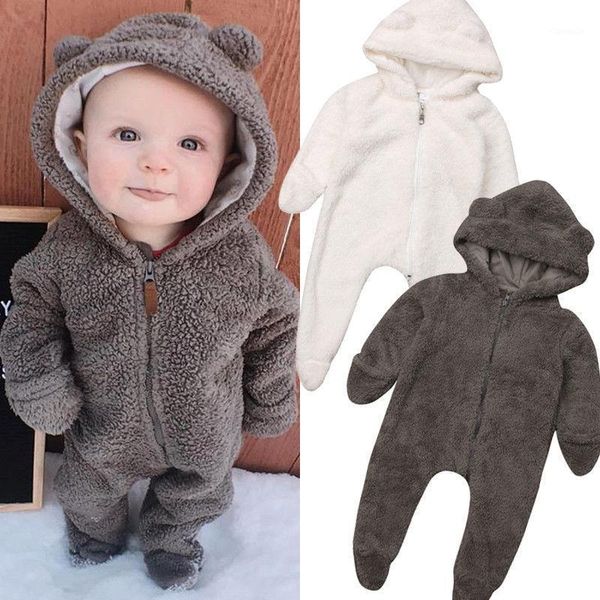 

jumpsuits autumn born baby girls boys winter clothes long sleeve solid color soft warm fuzzy hooded romper jumpsuit outfits, Blue