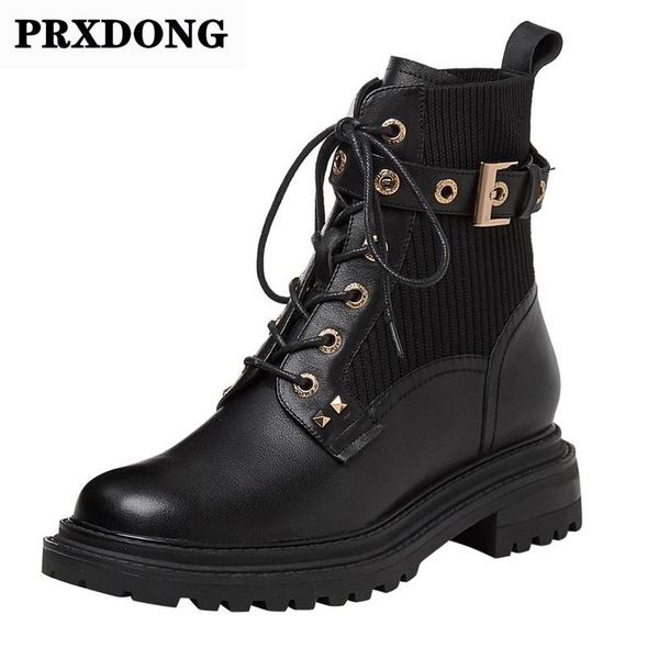 

boots women ankle 2021 autumn winter shoes woman genuine leather est square heels platforms casual riding, Black