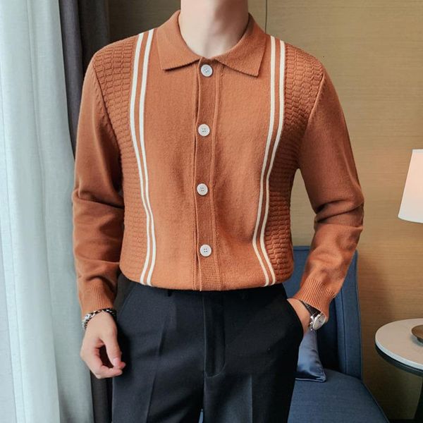 

men's sweaters british casual streetwear cardigan sweter de hombre fall slim knit men sweater lapel single-breasted knitted jacket, White;black