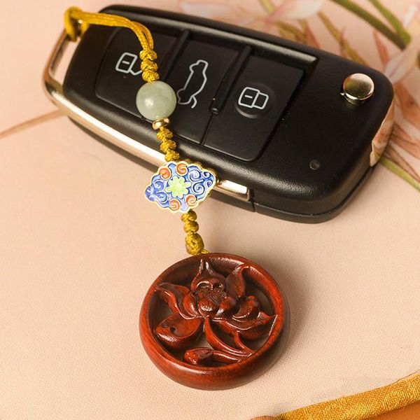 

cell phone straps & charms small leaf red sandalwood wood lotus couple creative car key pendant mobile chain bag hanging jewelry lanyards