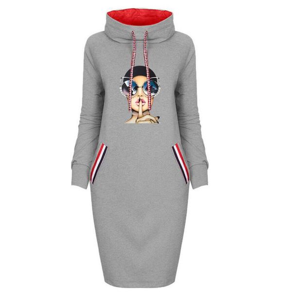 

casual dresses women autumn dress fashion cool girl printing plus size long sleeve bodycon party club black short, Black;gray