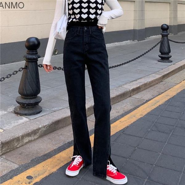 

women's jeans split spring and autumn 2021 korean loose wide leg pants with high waist thin drooping feeling, Blue