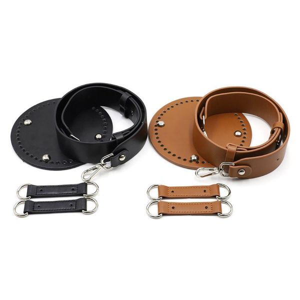 

bag parts & accessories 4pcs/set faux leather bucket bottom wide shoulder strap for diy knit handbag h8wd, Black