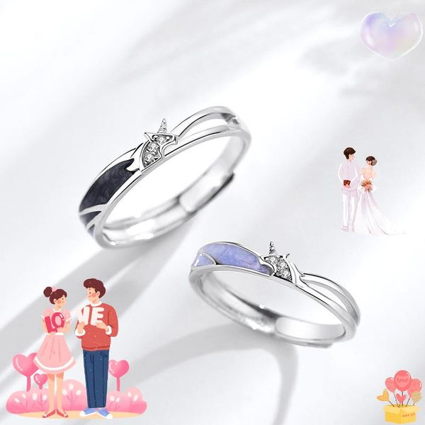 

wedding rings japan and south korea style s925 sterling silver couple for women can be adjustable jewelry engagement, Slivery;golden