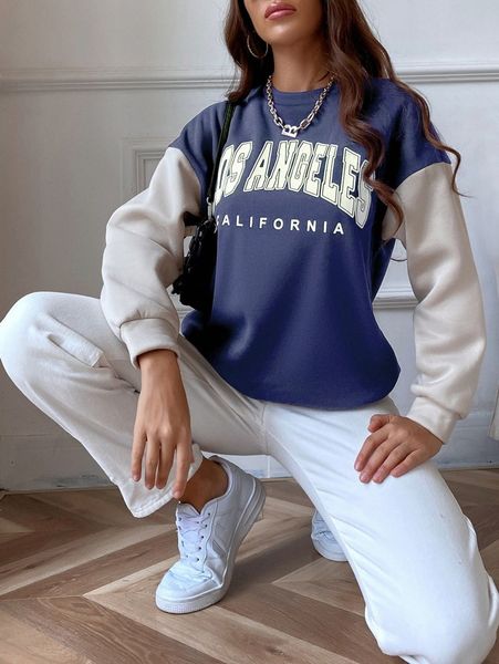 

letter graphic color block drop shoulder pullover 309w#, White;black