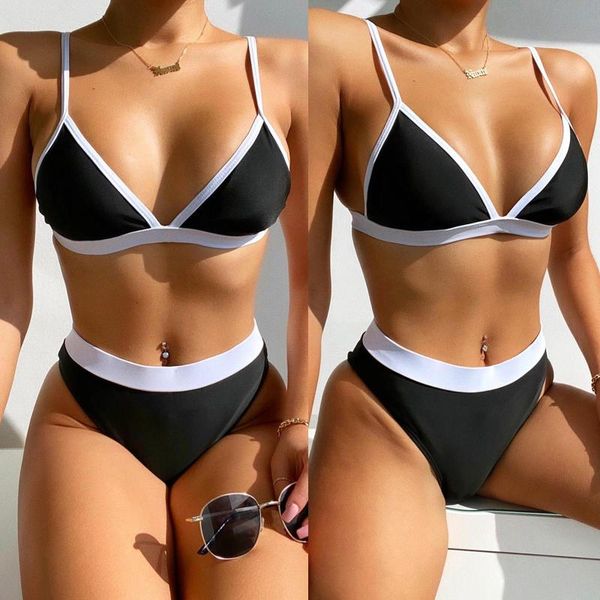 

women patchwork bikini push-up pad swimwear set swimsuit beachwear swimming tube 2021#t2 women's, White;black