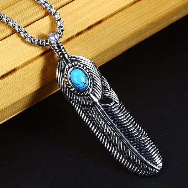 

pendant necklaces necklace hawk eyed natural stone feathers for men and women vintage style jewelry antique color lover's design, Silver