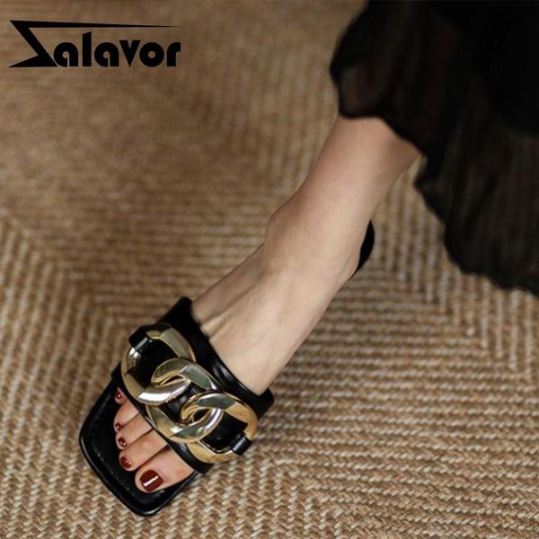 

slippers zalzvor size 33-40 women sandals real leather flat shoes summer fashion metal decoration footwear, Black