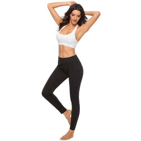 

women's leggings high waist fitness women push up workout solid jeggings with pockets fashion casual elastic seamless sport pants, Black